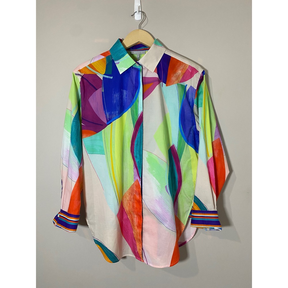Hinson Wu Halsey Shirt Colorful Abstract Print Cotton Stretch‎ Button Down SMALL